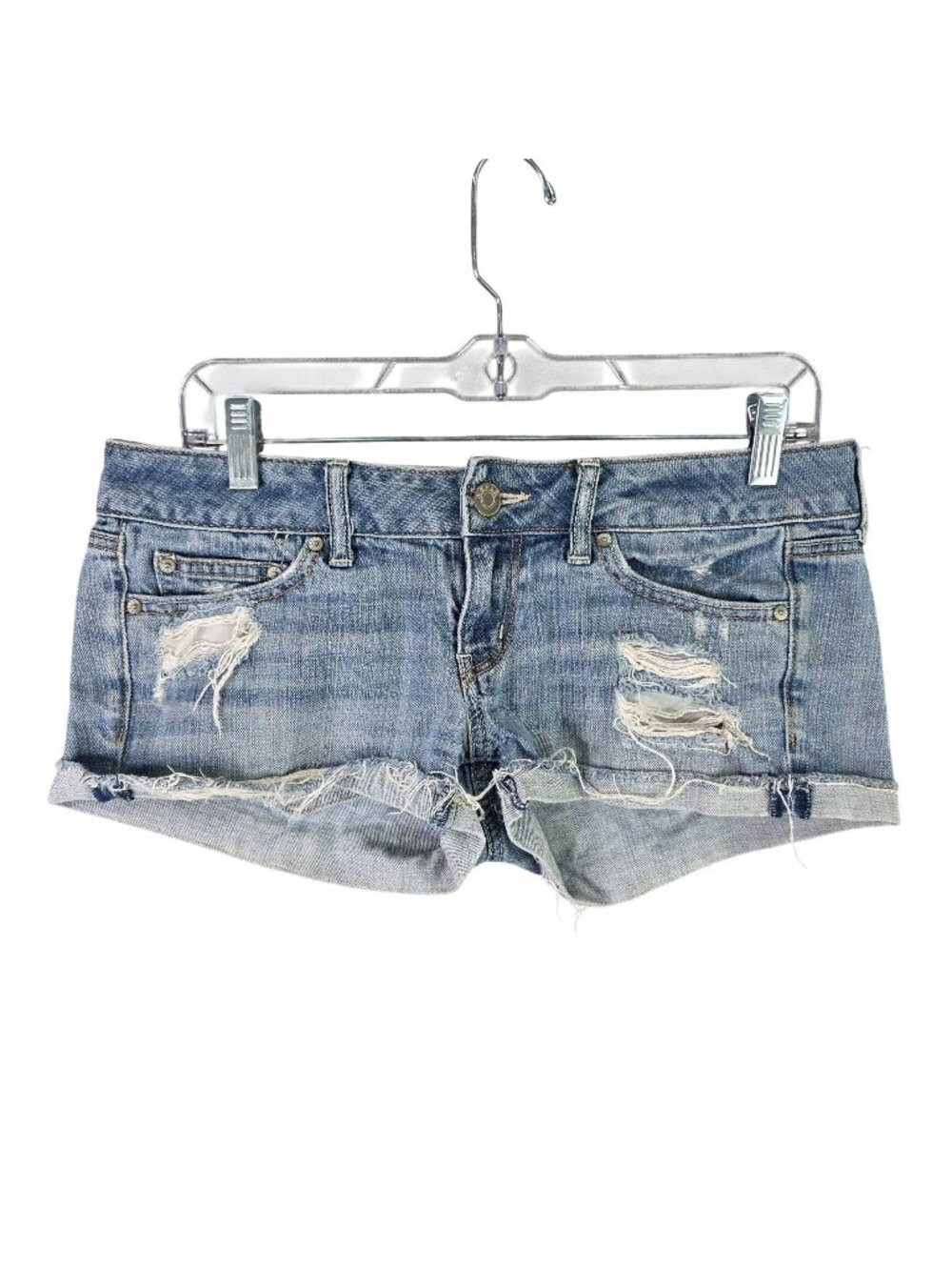 Womens American Eagle Distressed Blue Denim Shorts Light Wash 3" Inseam Size 4